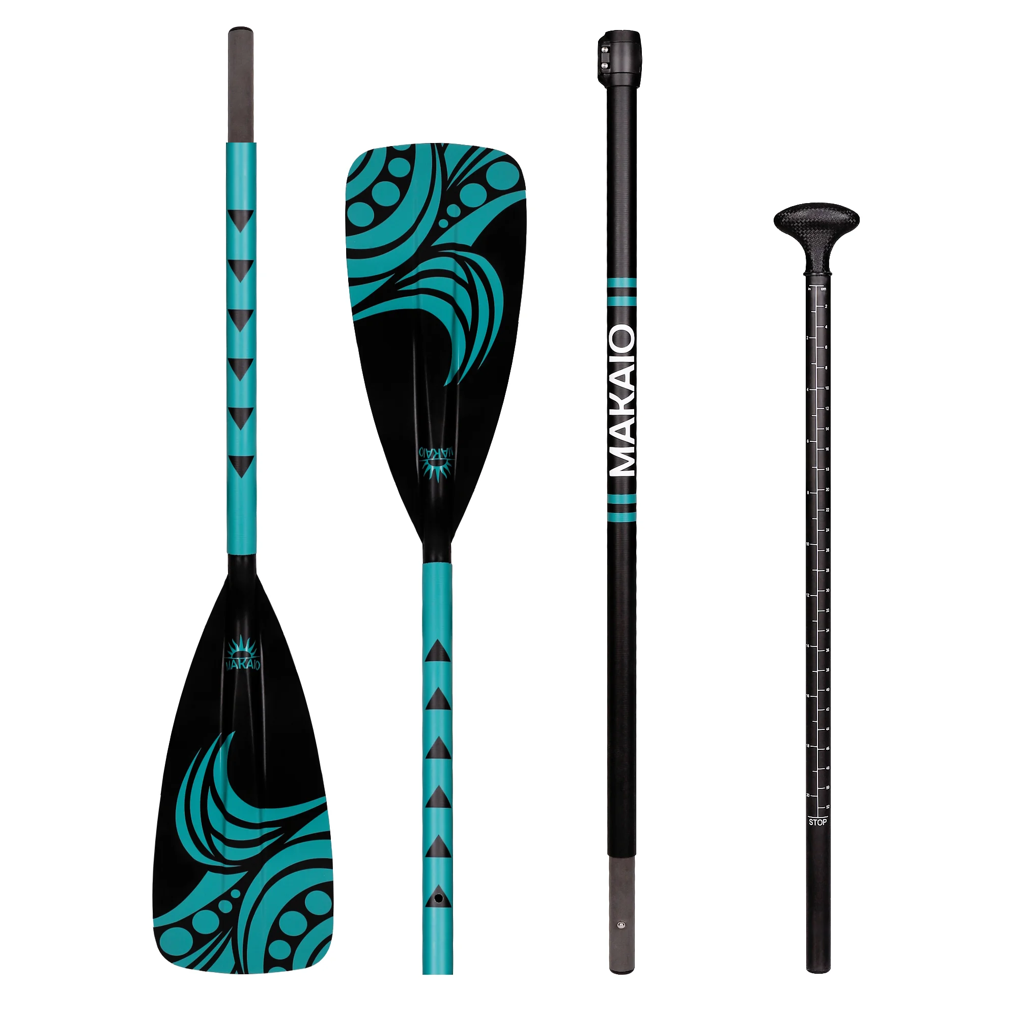 Sup Kajakpaddel Fiberglas Hybrid. In farblicher Darstellung des Sup Board Paddel und dem Zusatzblatt für den Umbau zum Kajakpaddel.