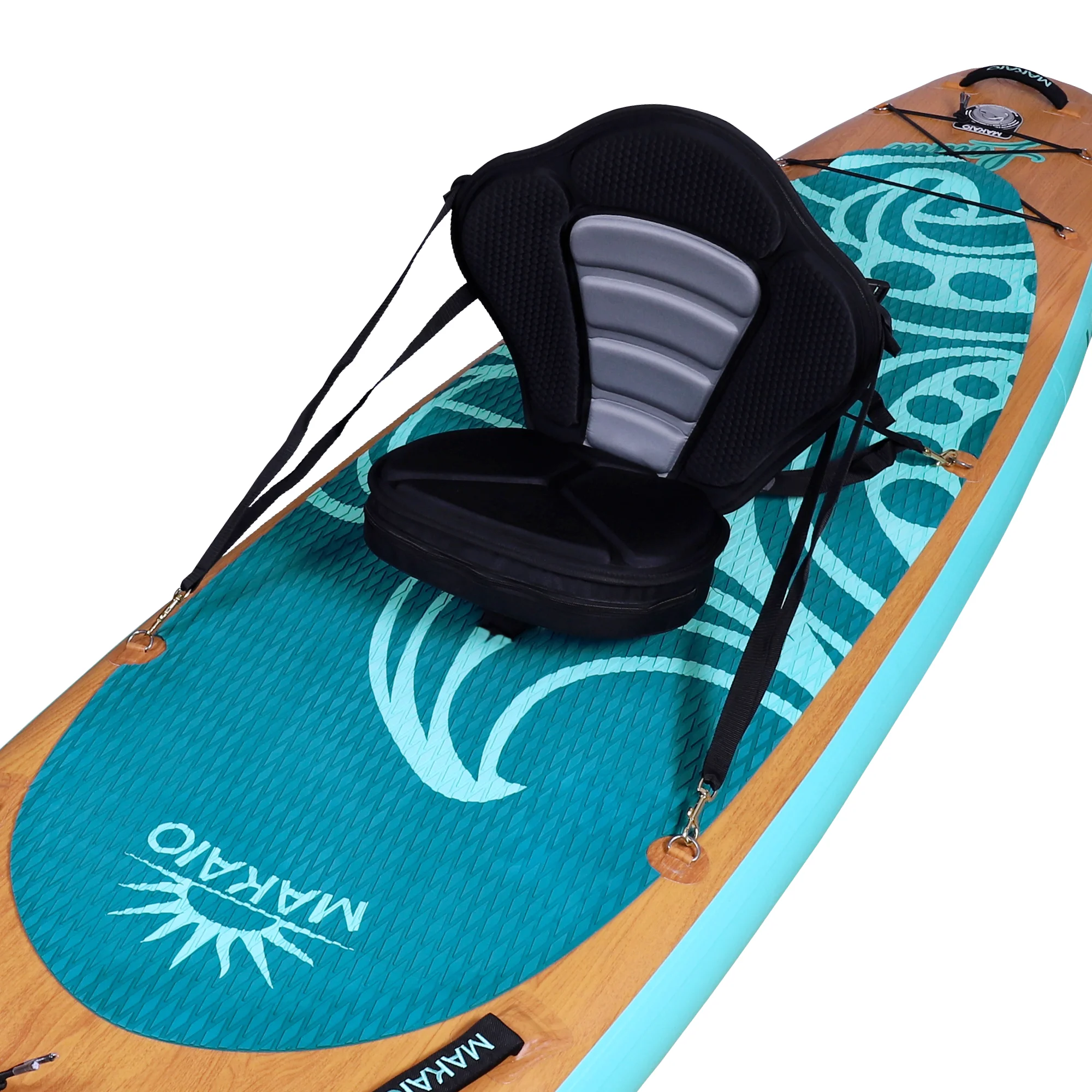 Sup Paddel Board mit einem Kajaksitz darauf, bereit für eine entspannende Tour auf dem Wasser.