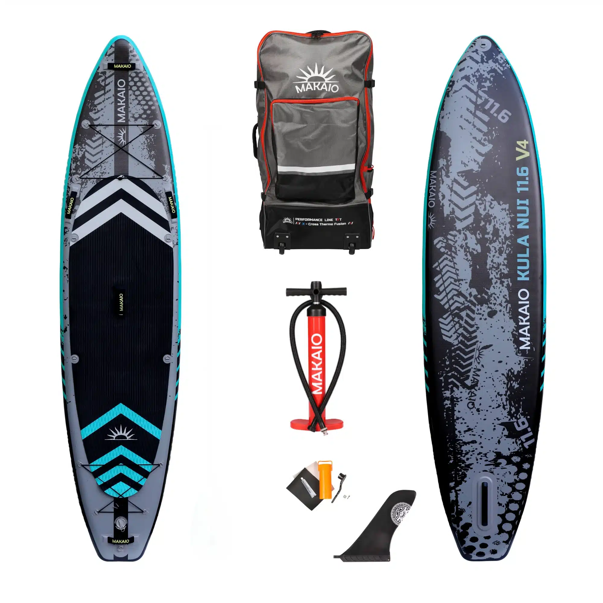 Sup Board als Einsteiger und Tourenboard von der Firma Makaio. Im Set mit Pumpe und Rucksack als Trolleybag. Modell Kula-Nui 11.6 v4. Länge 350 cm, Breite 81 cm