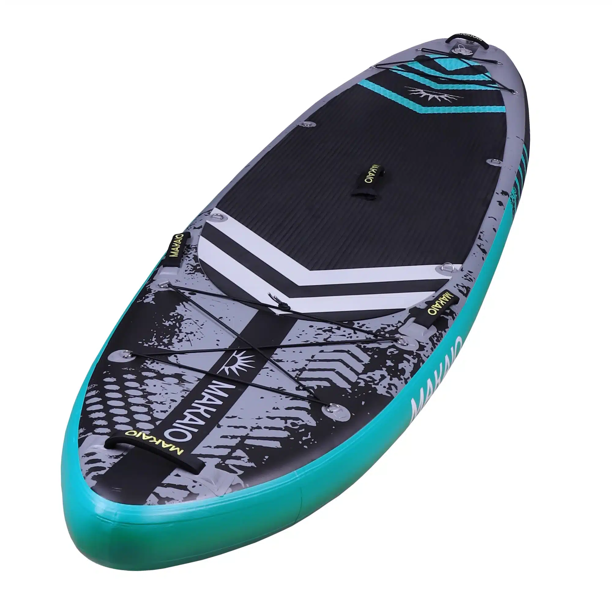 Makaio Sup Board Allround und Touringboard. Modell Kula-Nui 11.6 V4 der Serie Dirtline. Farbe grau-schwarz. Länge 350 cm, Breite 81 cm.