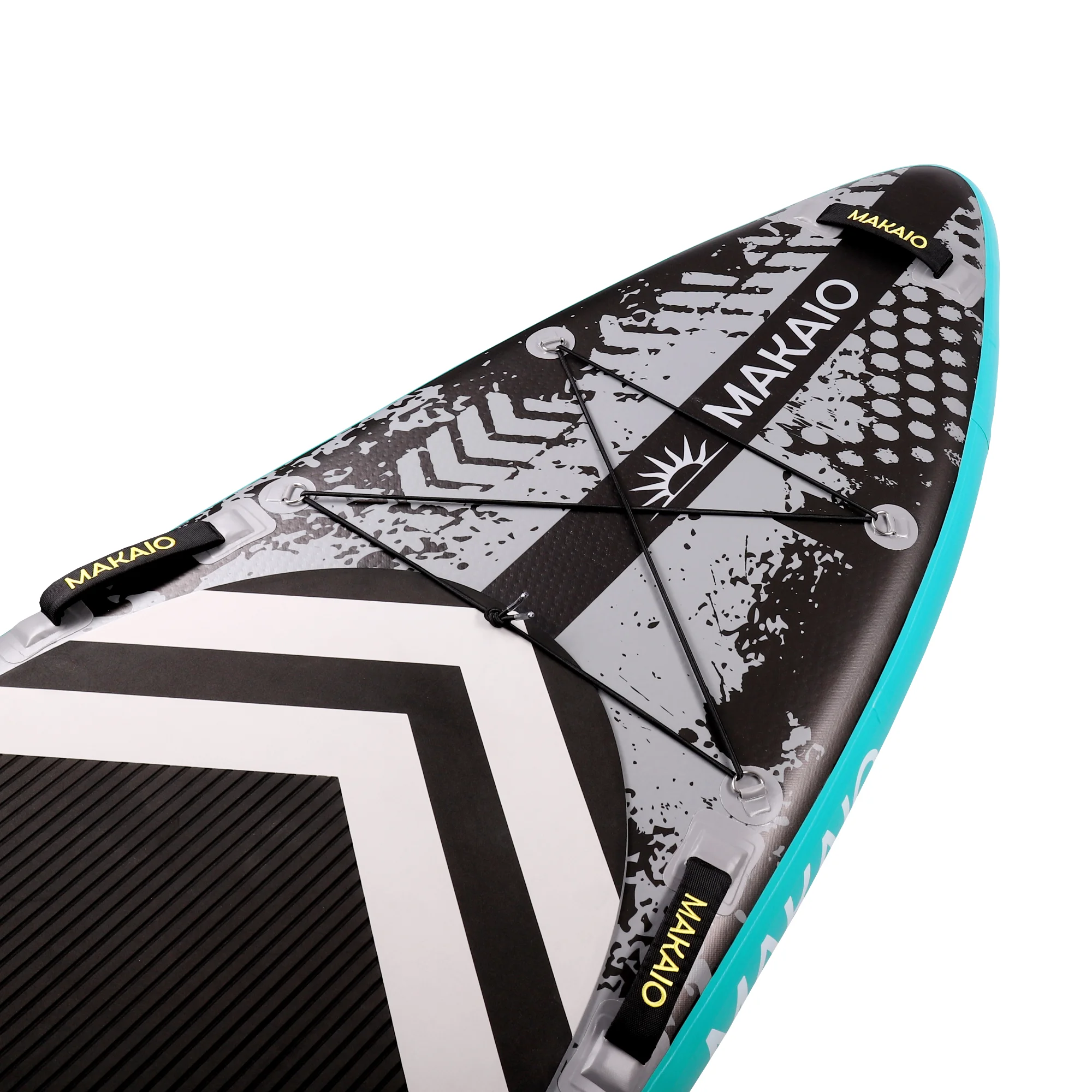 Sup Board Nose oder Bug vom Board Design Dirtline. Modell Kula-Nui 11.6 V4 mit Gepaecknetz und Handgriff aus Neoprene.
